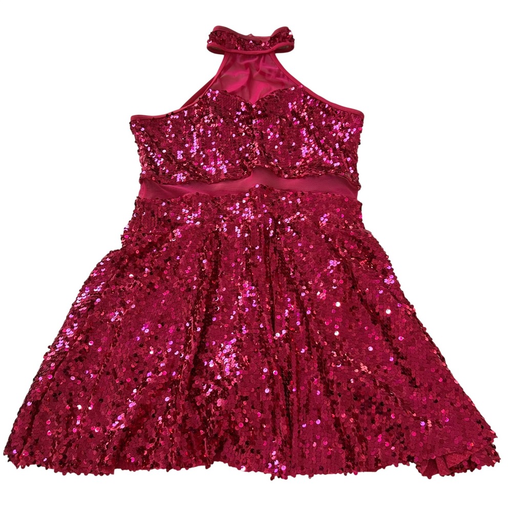 Weissman Pink Sequin Dance Costume Womens LA Large Adult 8809 Jazz Leotard Dress